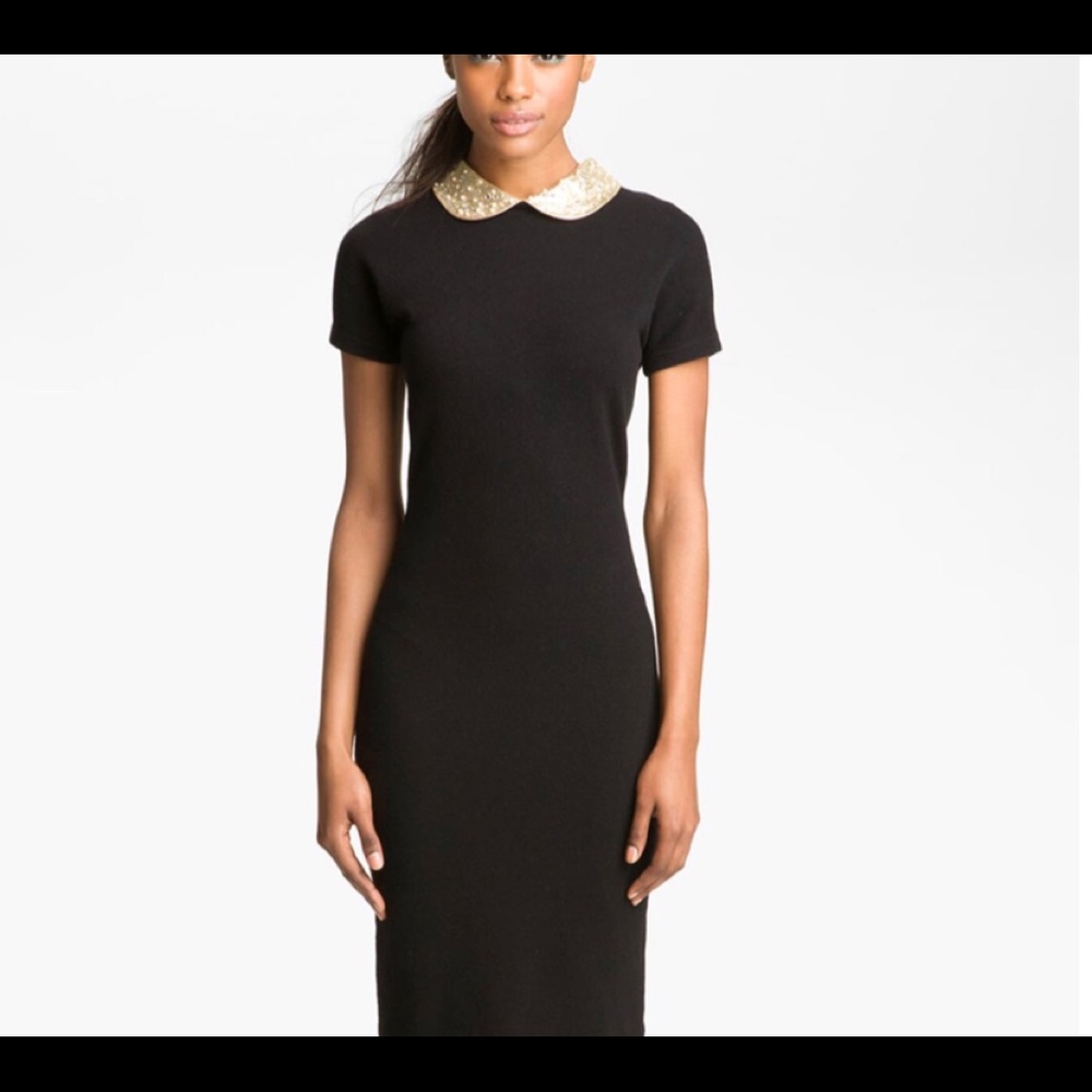 Marc Jacobs black knit dress with removable gold beaded collar size M